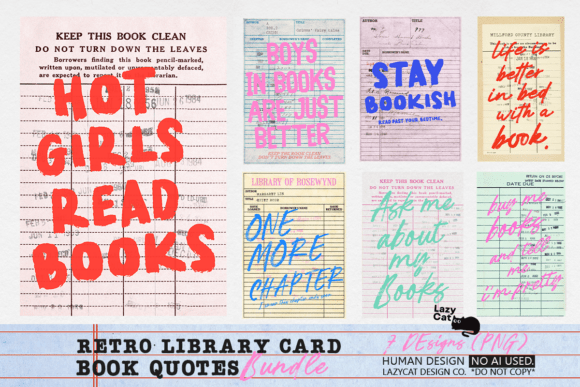 Download Retro Library Card Book Quote PNG Bundle - Png bundle Collection