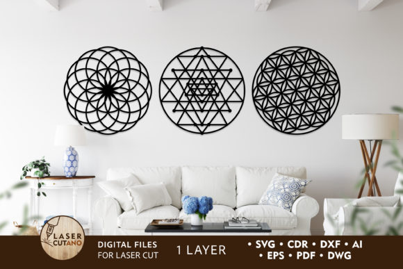 Download Sacred Geometry Wall Art, Cut Files - Wall Collection